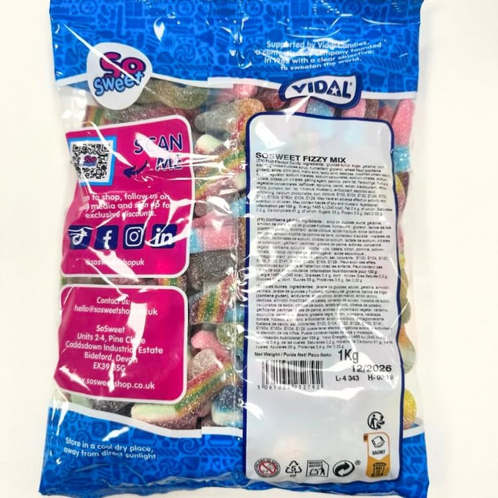 SoSweet Fizzy Sweet Mix – 1kg Tangy Pick & Mix Sweets | Sour Fruit Flavours, Party Candy, Sharing Treats