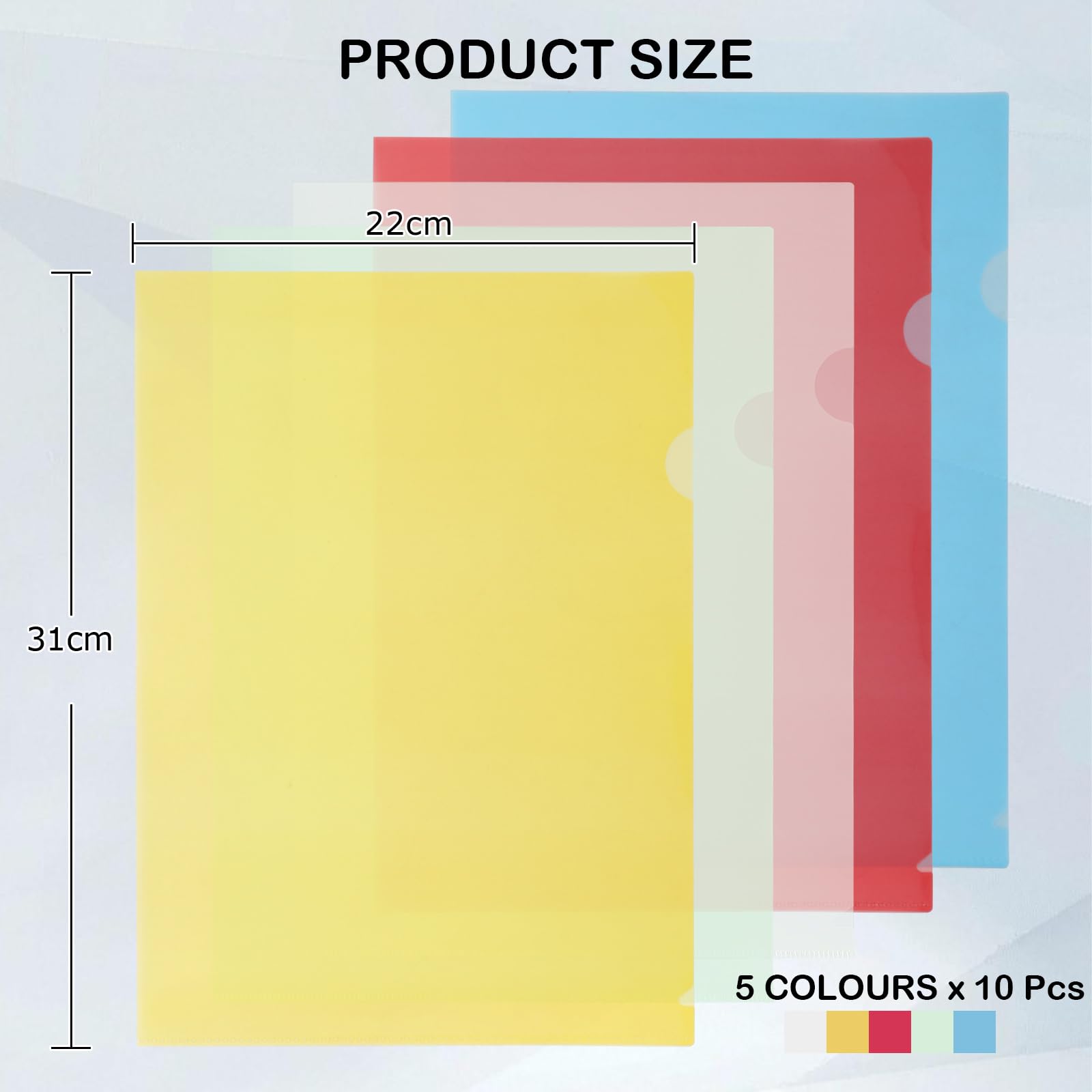 ASelected 50pcs L-Shaped Plastic File Jackets - A4 Size, Assorted Colors, Polypropylene 2