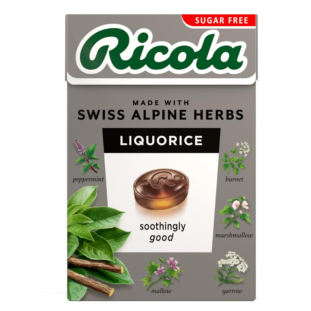 Ricola Liquorice Sugar Free Swiss Herbal Sweets, 10-Pack Sweet Box, Stevia-Sweetened Herb Drops with 13 Alpine Herbs, 45g 1