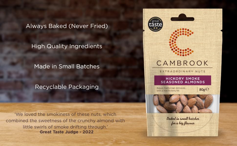 Cambrook Hickory Smoke Seasoned Almonds - Baked Not Fried | 80g Bag | Gluten Free 2