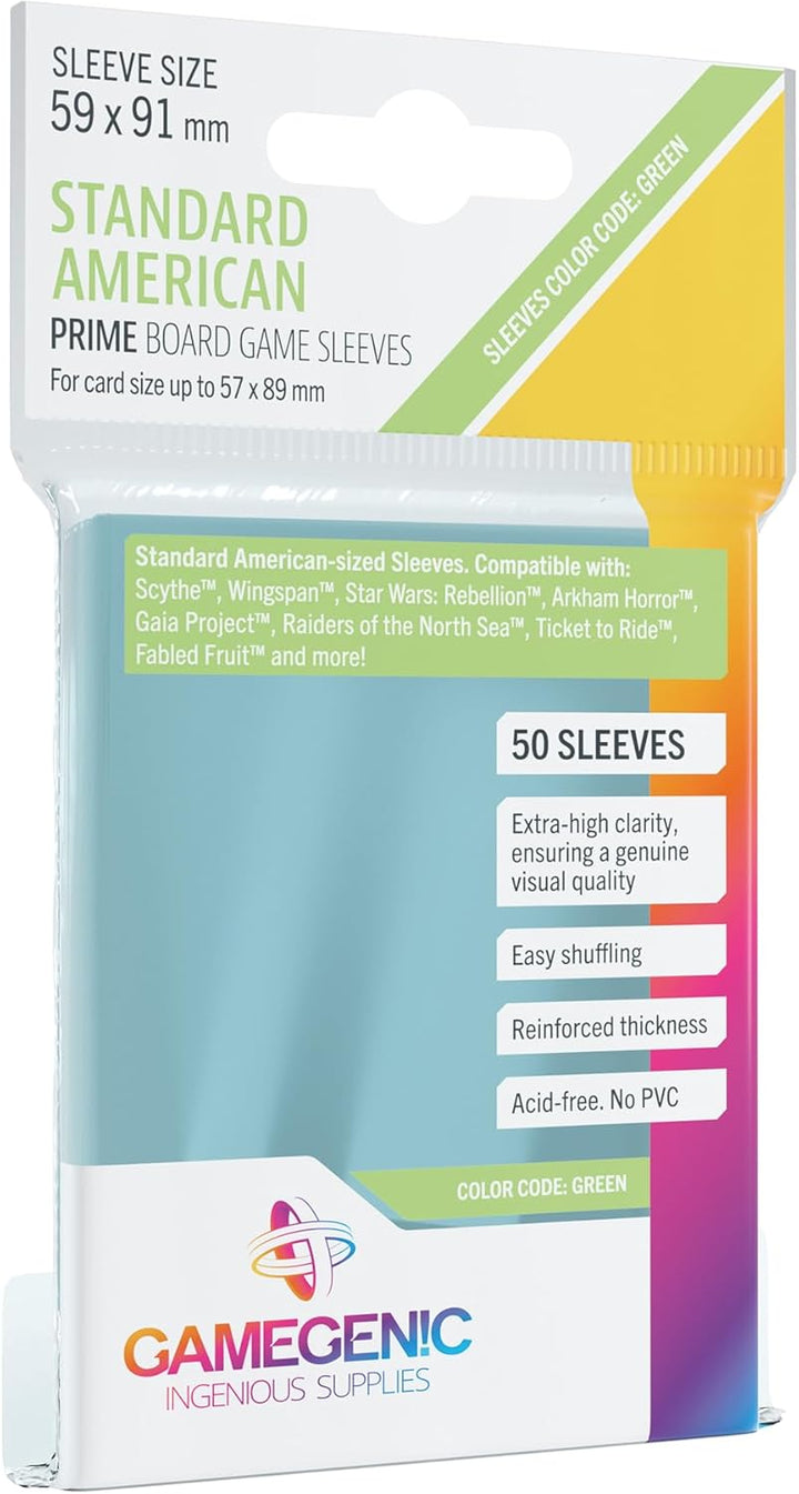 Gamegenic 50 Pack 59 x 91 mm Green Standard American Prime Board Game Sleeves (GG1051)