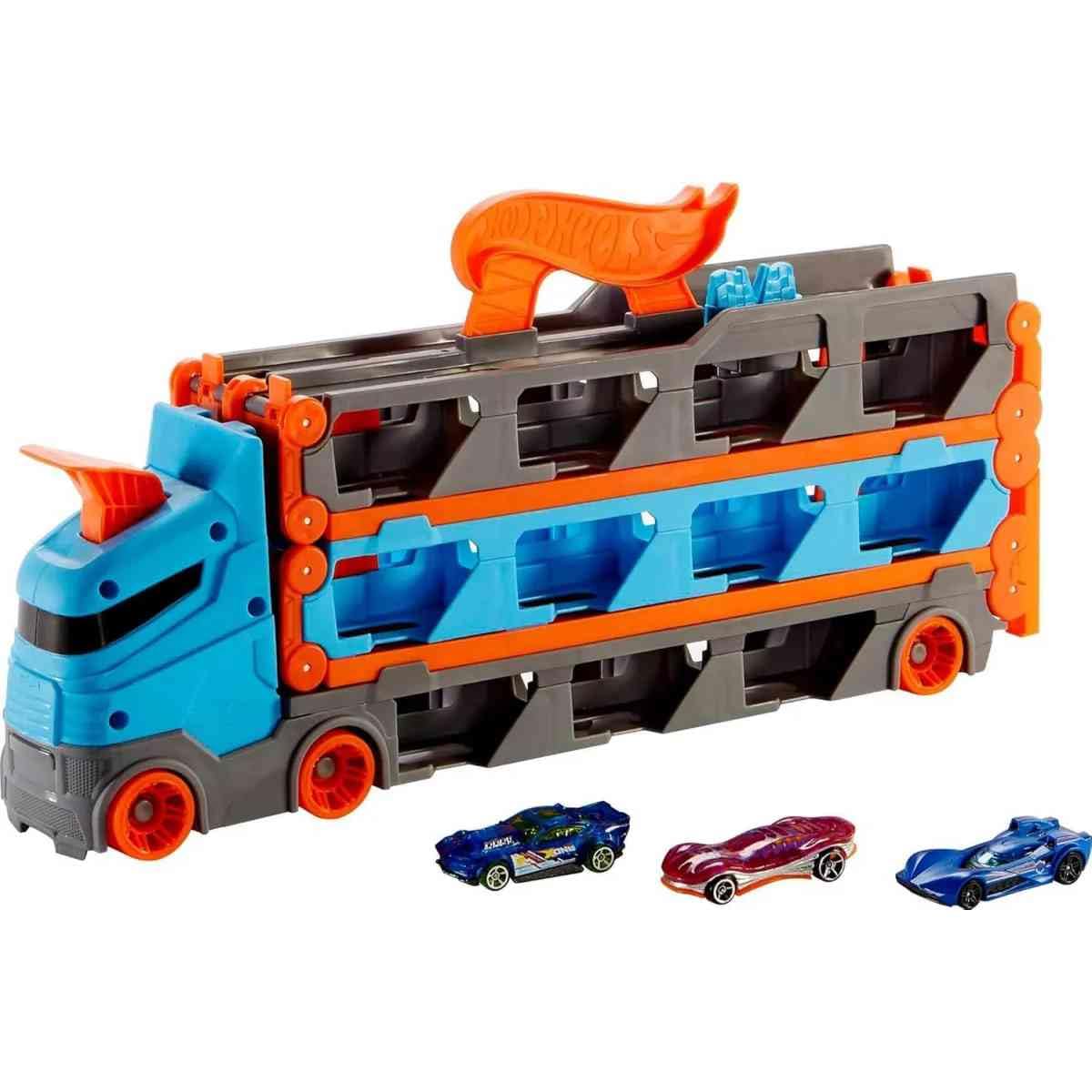 Hot Wheels Speedway Hauler - 6-Foot Race Track & Storage Carrier with 3 Cars | Ages 4+ 4