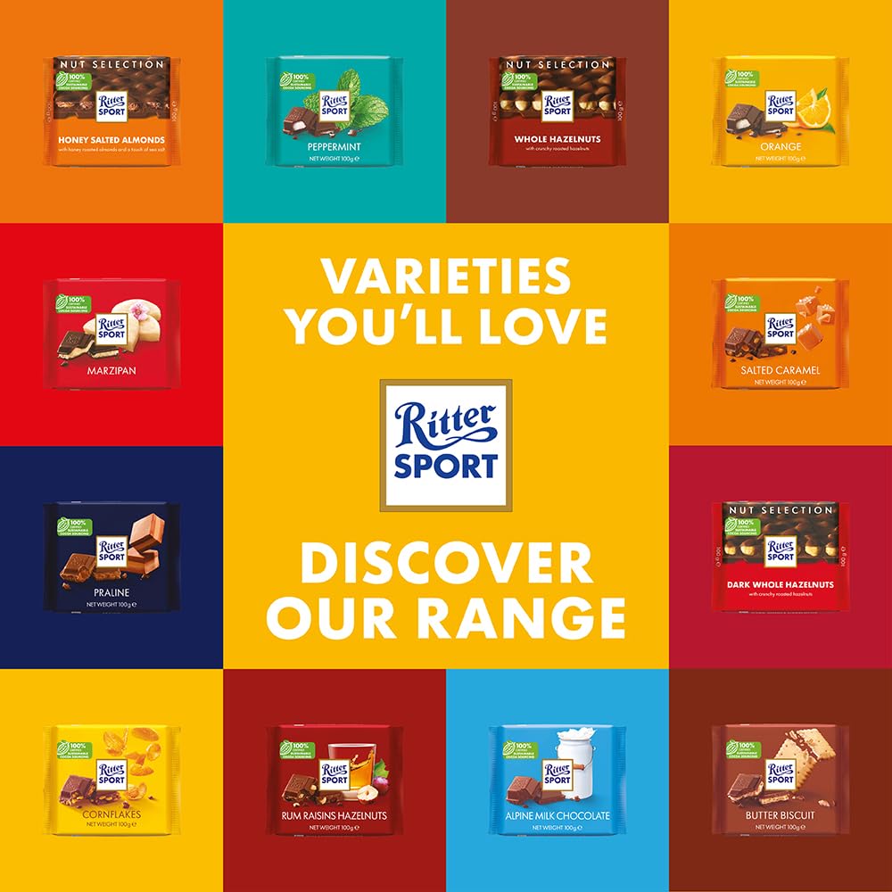 Ritter Sport Whole Hazelnuts Dark Chocolate Bar, 100g, Case of 10