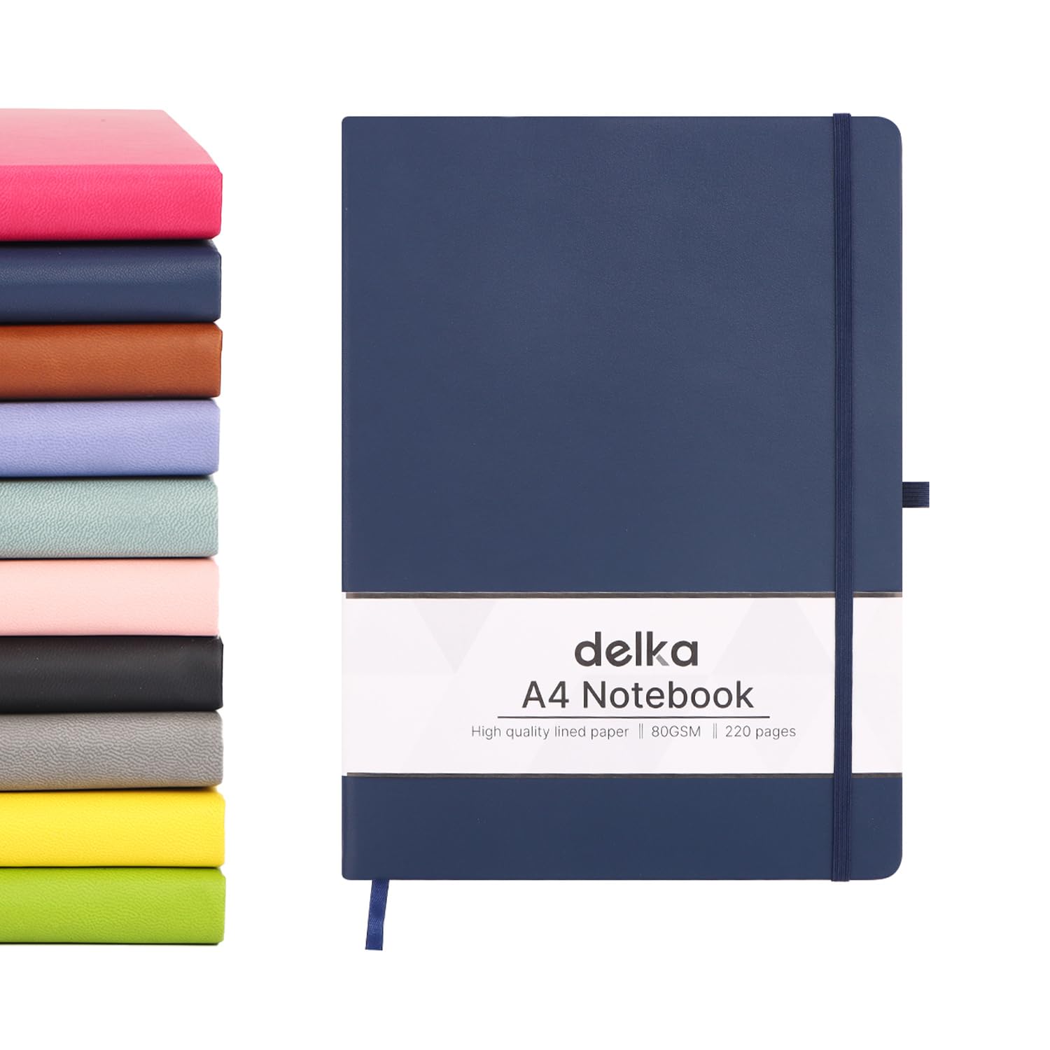 delka A4 Notebook - Vegan Leather Hard Cover | 160 Pages Ruled | Navy 1