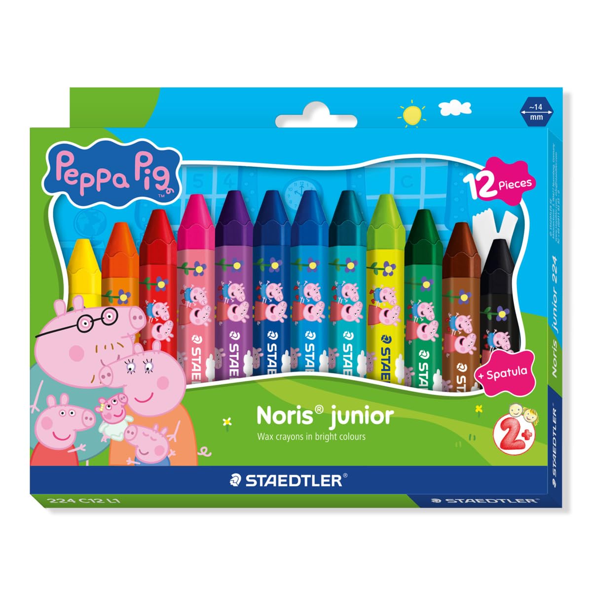 STAEDTLER Peppa Pig Noris Junior Jumbo Wax Crayons - Ergonomic Hexagonal Shape | 12 Assorted Colors