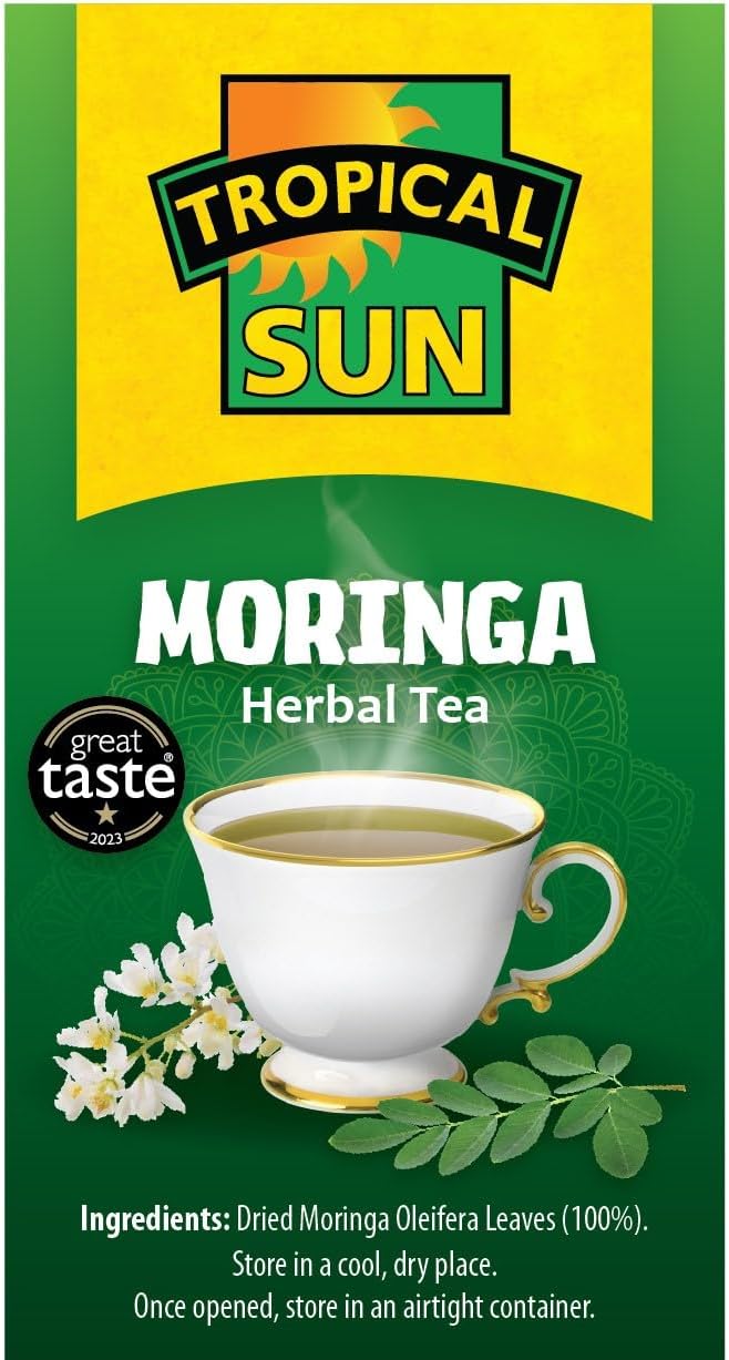 Tropical Sun Moringa Tea, 100% Dried Moringa Oleifera Leaves, Caffeine-Free Herbal Tea, 1 Box of 20 Tea Bags