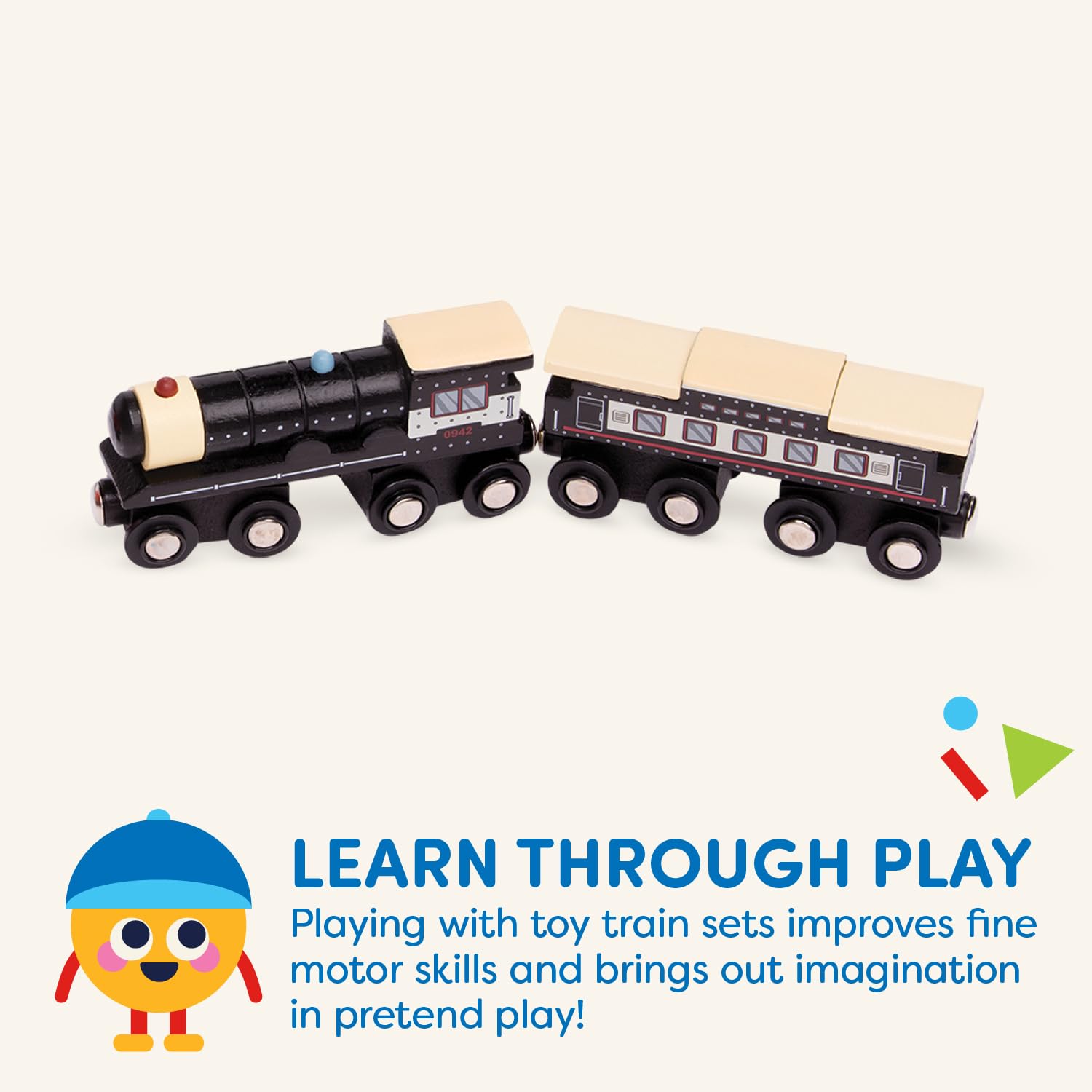 Battat Classic Magnetic Wooden Trains Set - 6 Pieces Railroad Collection | Ages 3+ 3