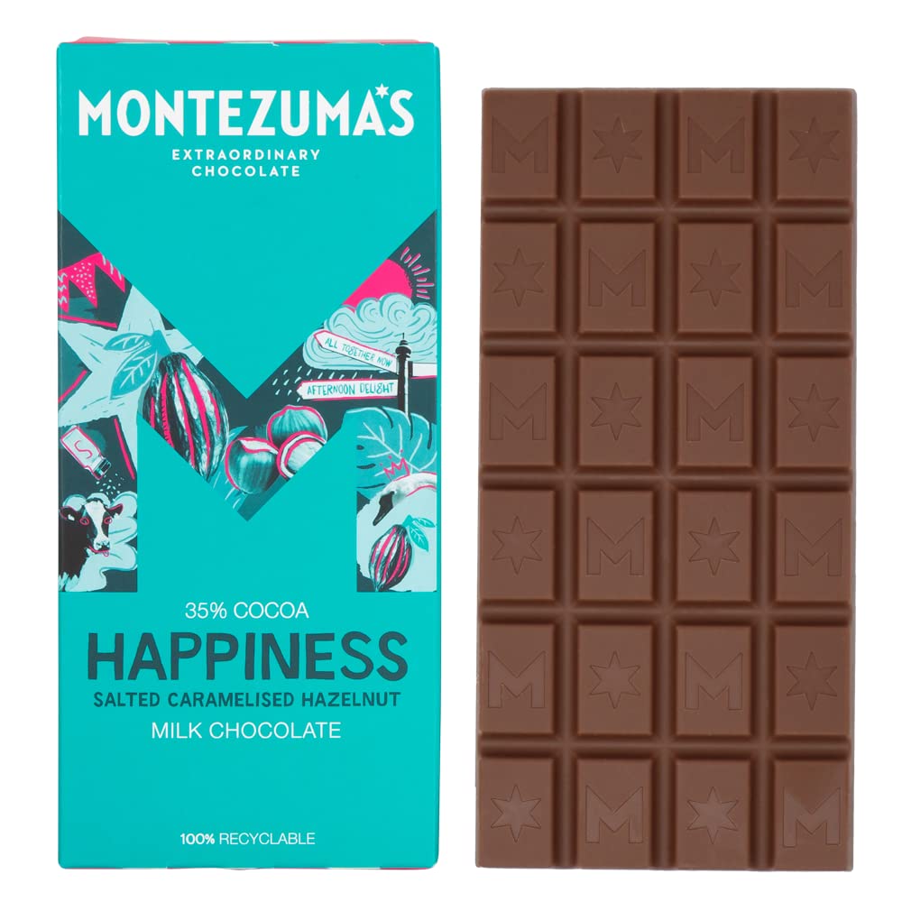Montezuma Happiness Milk Chocolate Bar with Salted Caramelised Hazelnuts 35% Cocoa 90g