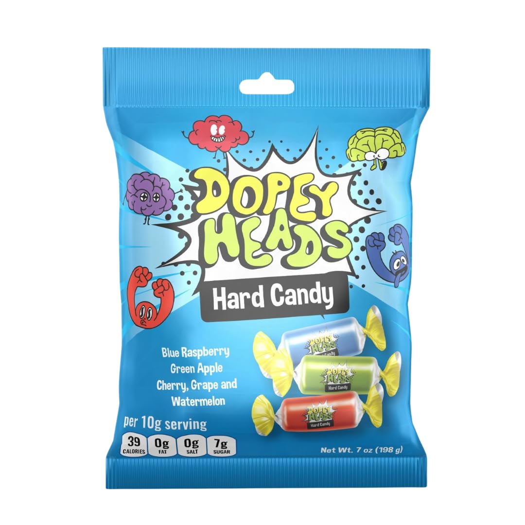 Dopey Heads Assorted Hard Candy - 5 Flavours, Blue Raspberry Focus | HALAL | 198g Bag 1