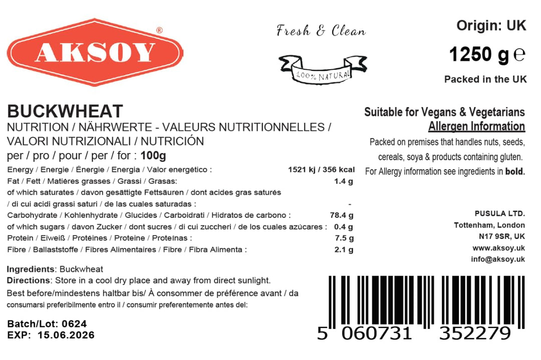AKSOY Buckwheat 1.25KG Hulled Buckwheat Groats – Raw, Vegan, Non-GMO Whole Grain
