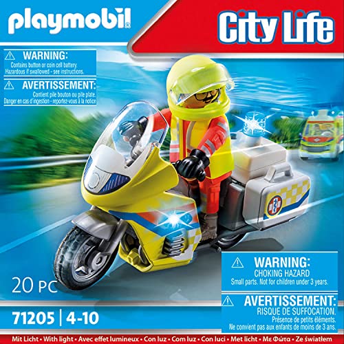 Playmobil 71205 Rescue – Notfallmotorrad mit Blinklicht, Motorrad-T