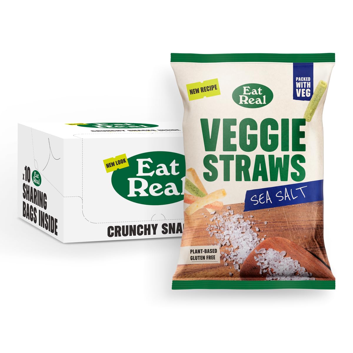Eat Real Veggie Straws Sea Salted Multipack - 10 x 110g Bags | Gluten-Free & Vegan Snack