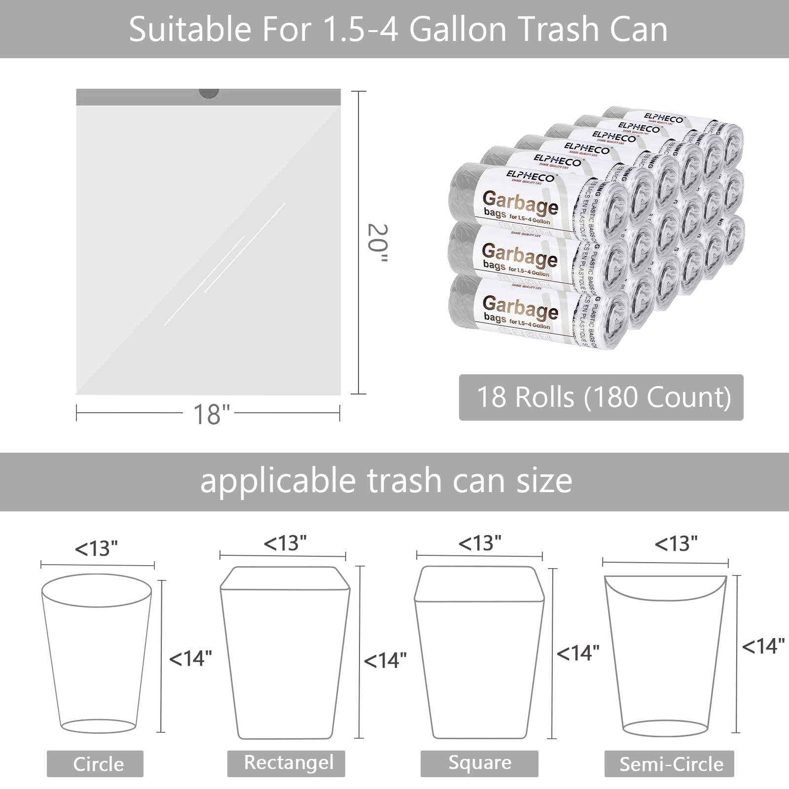 ELPHECO 180-Pack 15L Drawstring Bin Bags - Tear Resistant Trash Liners for Home, Bathroom, Kitchen & Office 2