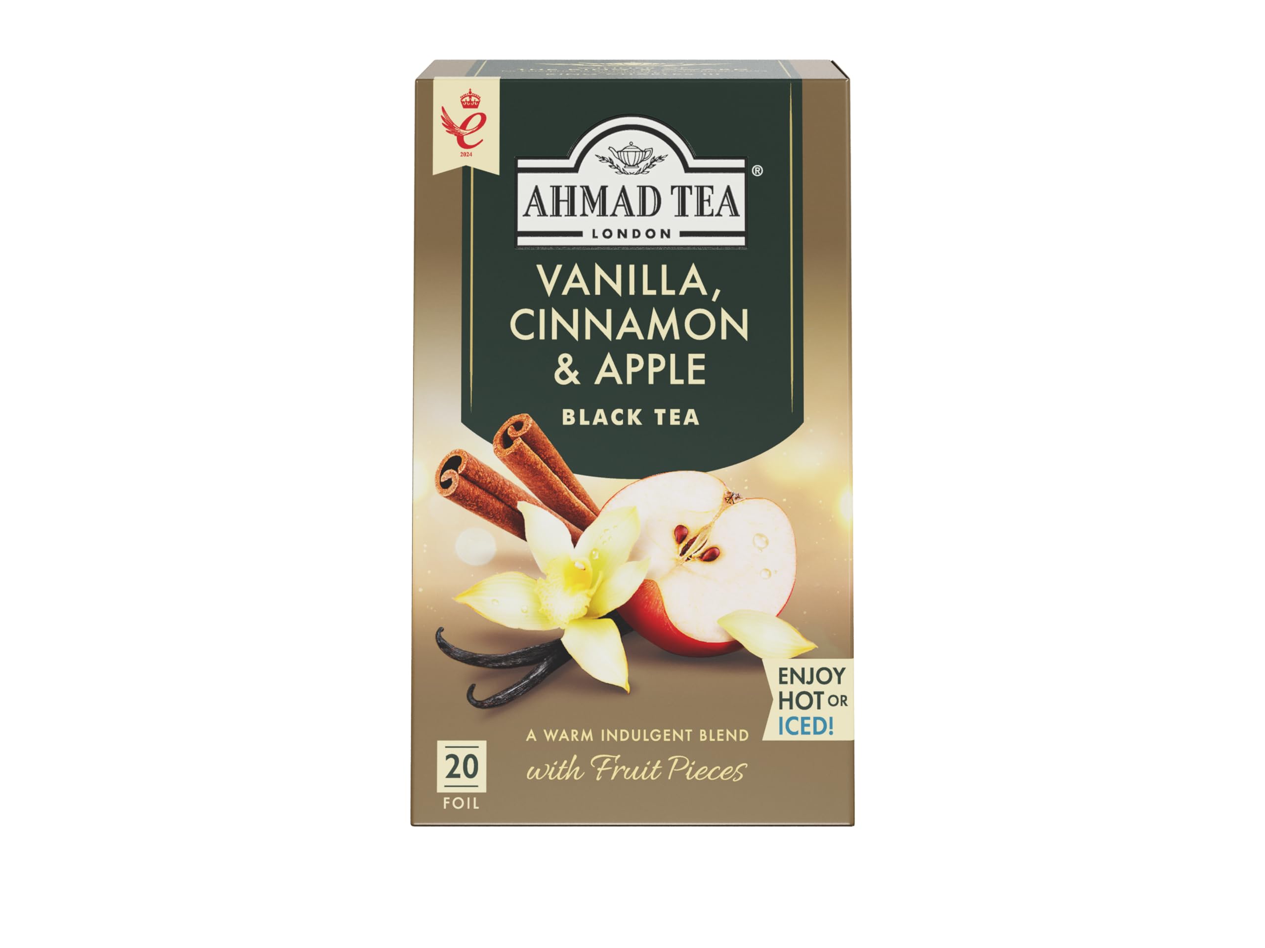 Ahmad Tea Fruit Black Tea - Vanilla, Cinnamon & Apple | 20 Teabag Sachets | 76g