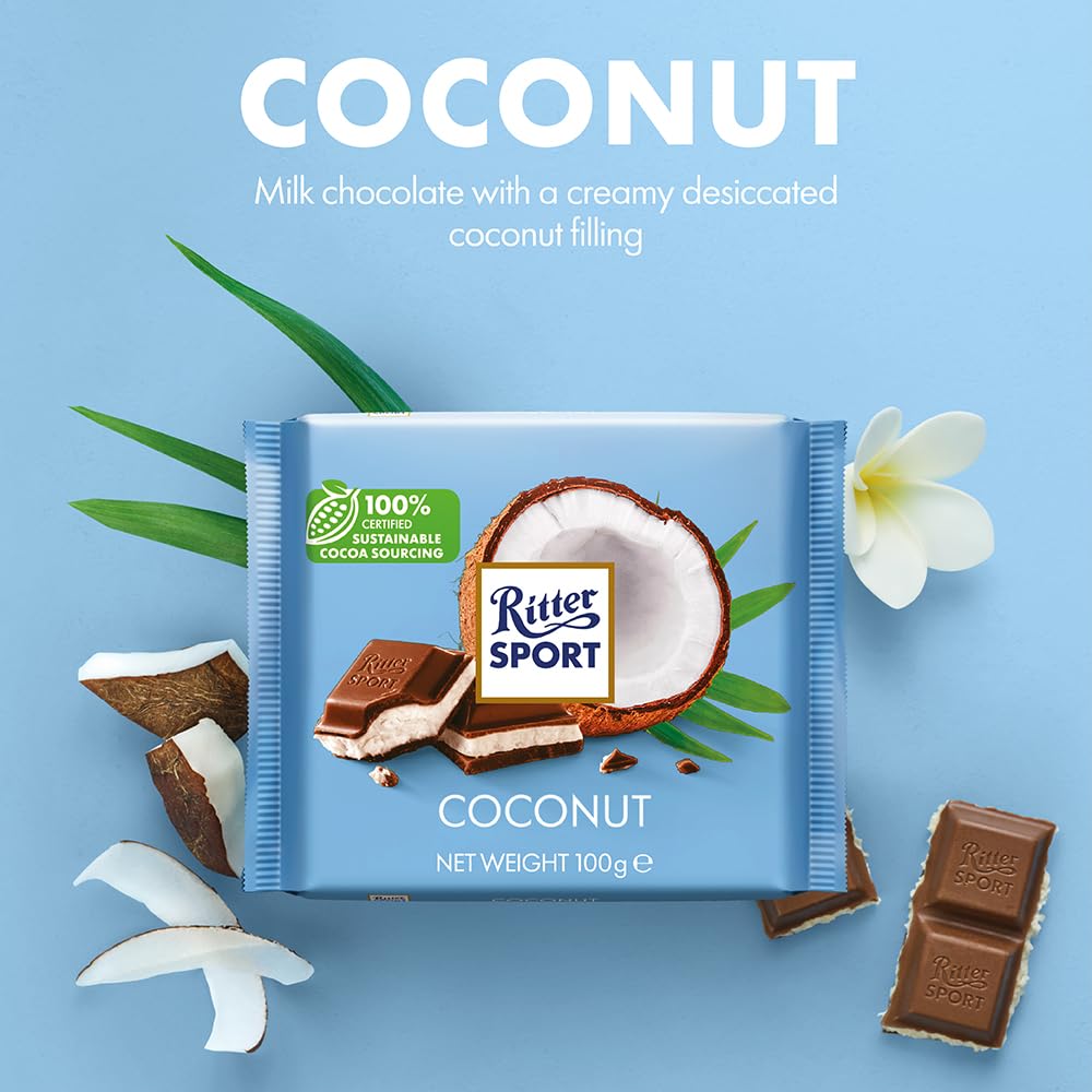 Ritter Sport - Coconut Milk Chocolate Bar (Pack of 12, 100g Each)