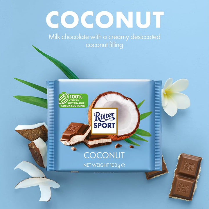 Ritter Sport - Coconut Milk Chocolate Bar (Pack of 12, 100g Each)