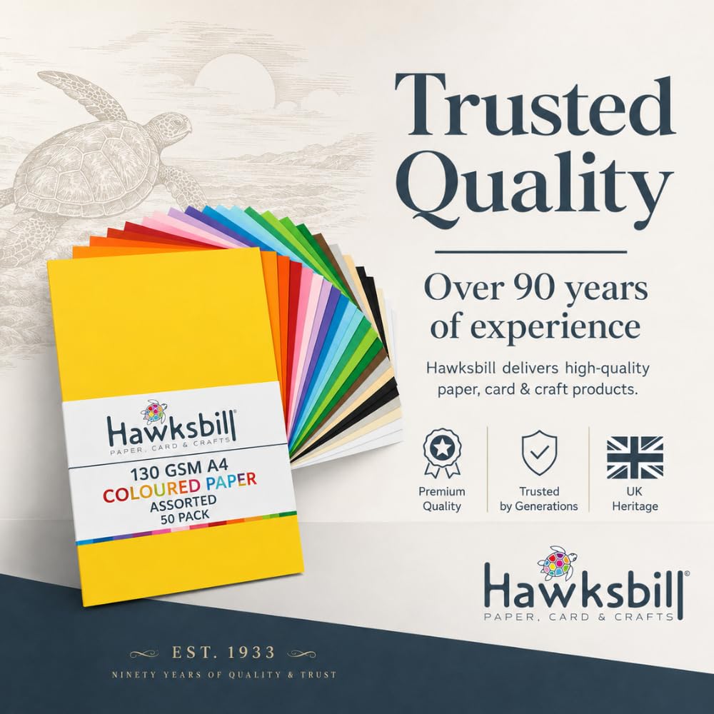 Hawksbill A4 Coloured Paper - 130GSM Premium Quality | 50 Assorted Rainbow Sheets | Ideal for Arts & Crafts 6