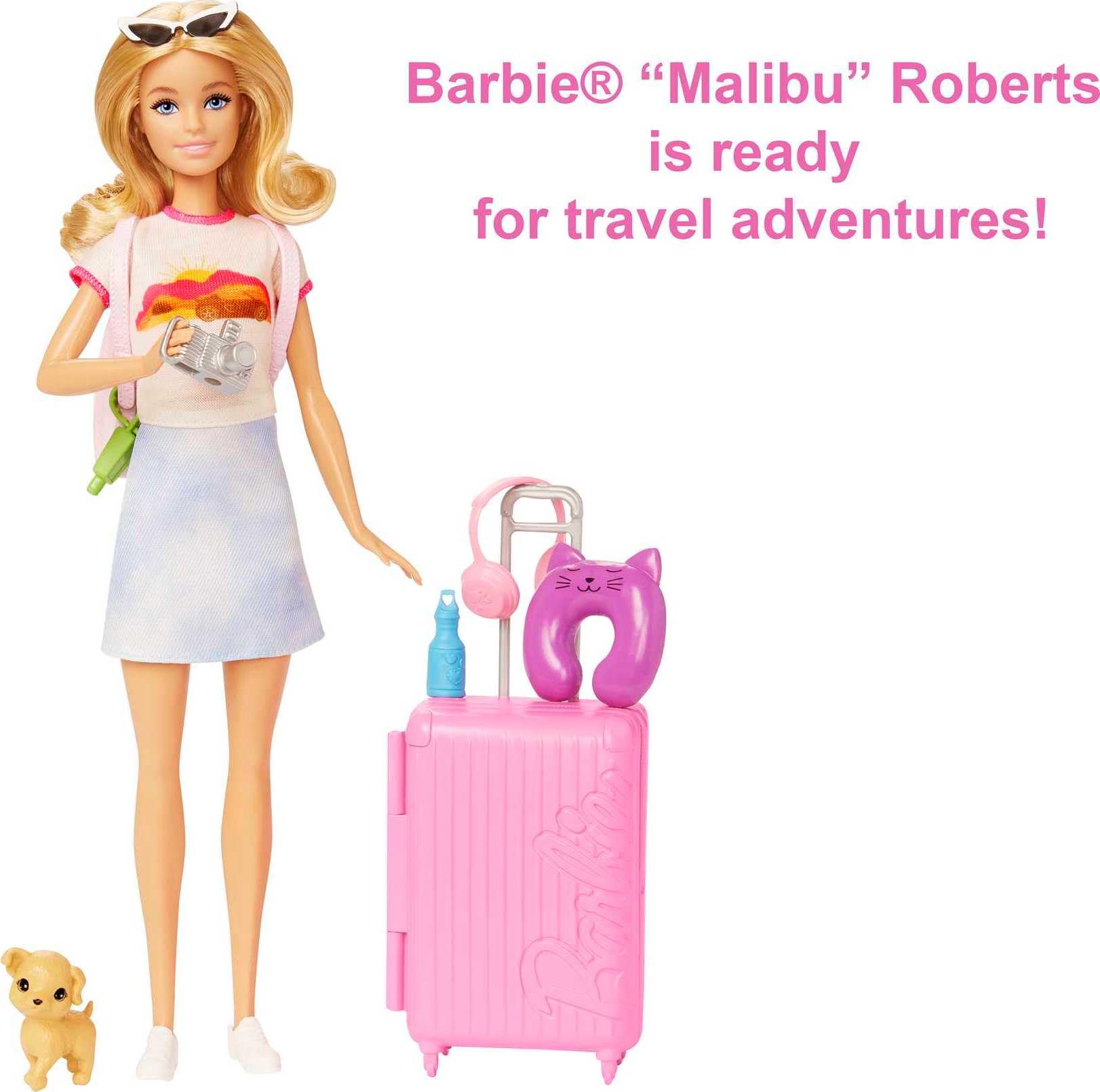 Barbie 'Malibu' Travel Doll Set with Puppy and 10+ Accessories | Blonde Hair | Model HJY18 5