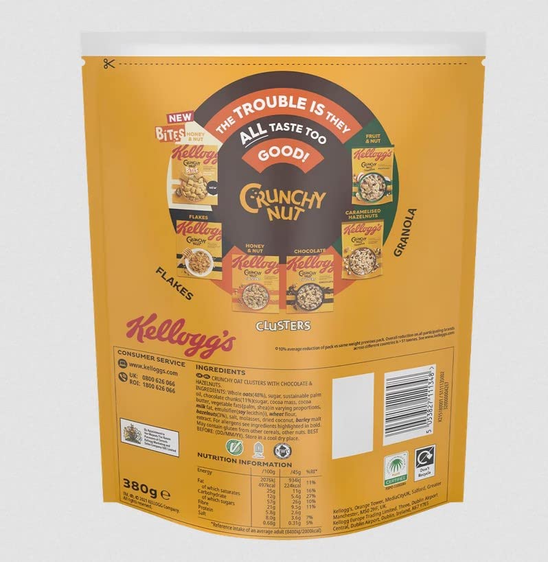 Kellogg's Crunchy Nut Hazelnut & Chocolate Granola Bag 380g