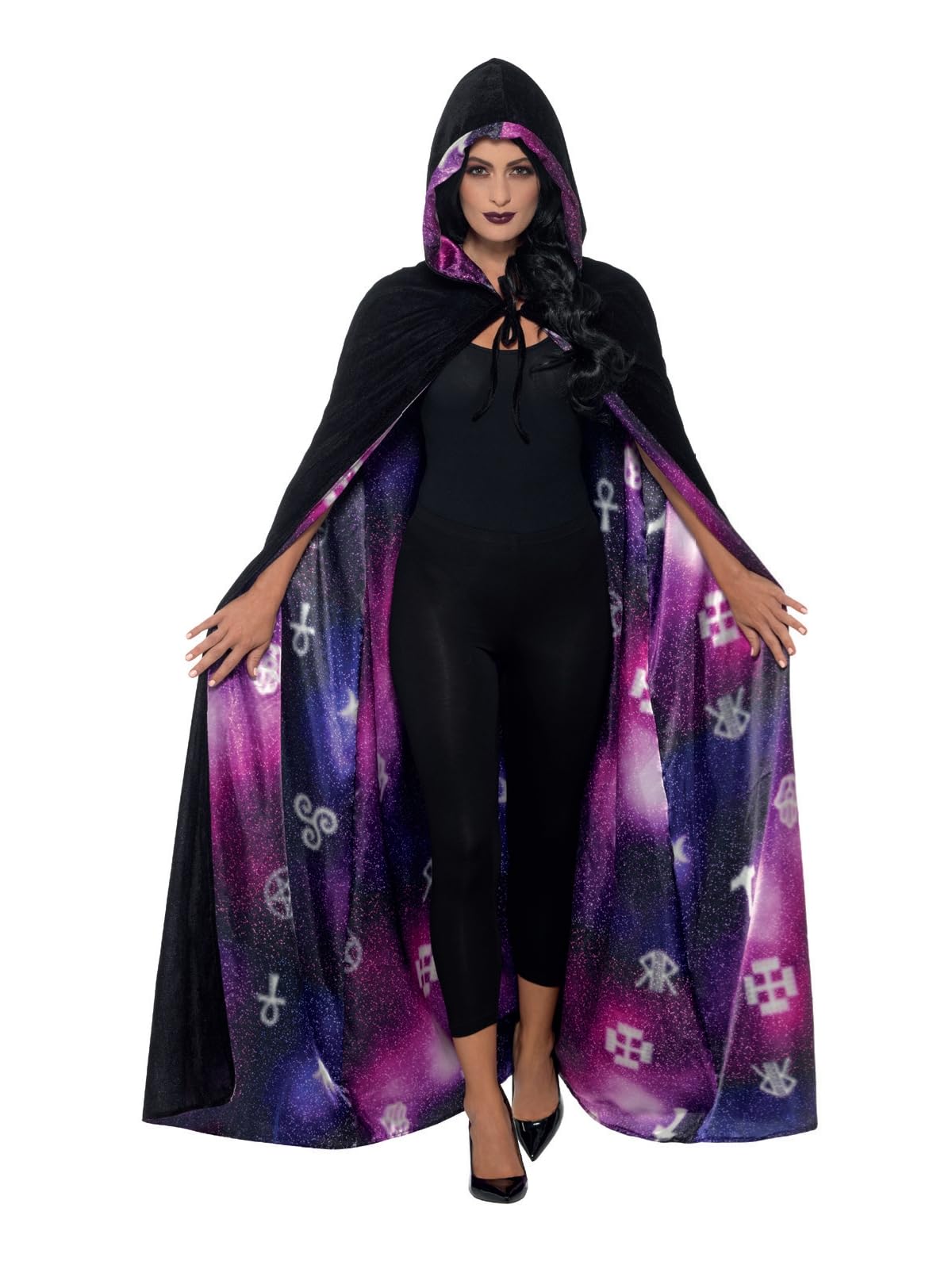 Smiffys Deluxe Reversible Galaxy Ouija Cape, Black & Purple, Unisex Halloween Fancy Dress Accessory