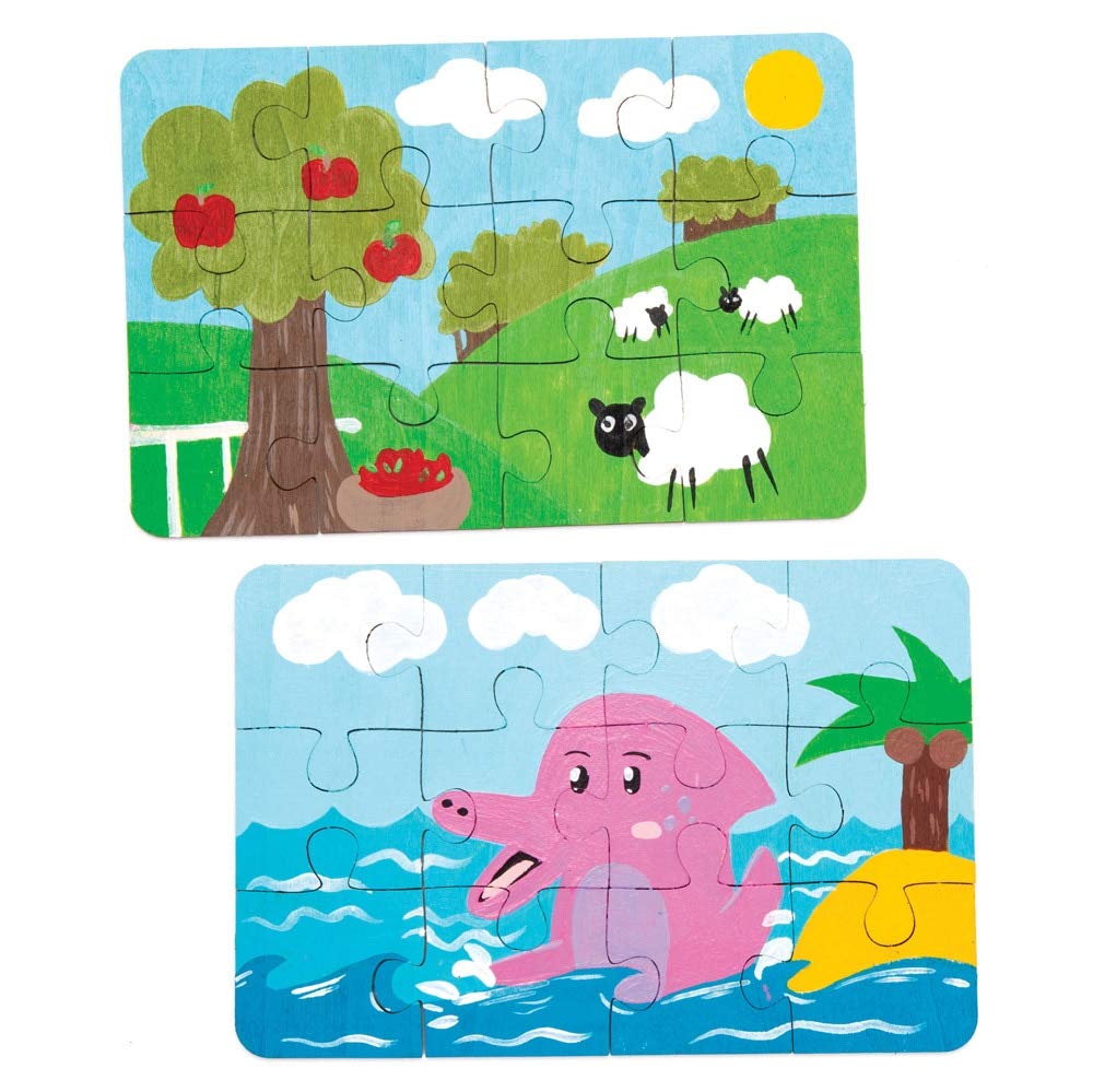 Baker Ross Wooden Jigsaw Puzzles - Blank Canvas for Creativity | 12 Pieces, 18 x 12 cm | Pack of 8 2