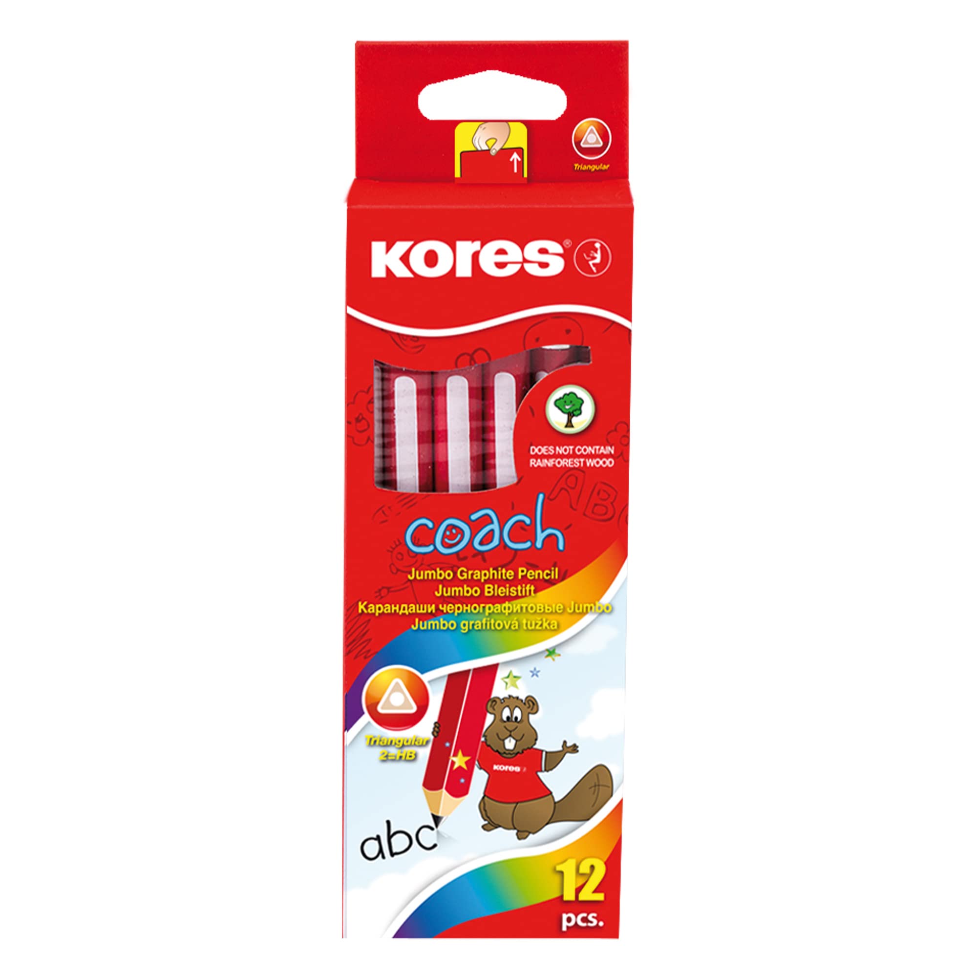 Kores Coach Jumbo HB Graphite Pencils for Kids - Soft Lead with Eraser Tip, 12 Count 1