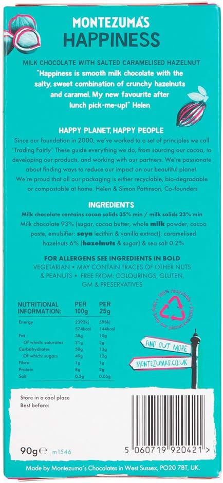 Montezuma - Happiness 35% Cocoa Milk Chocolate with Salted Caramelised Hazelnuts 90g