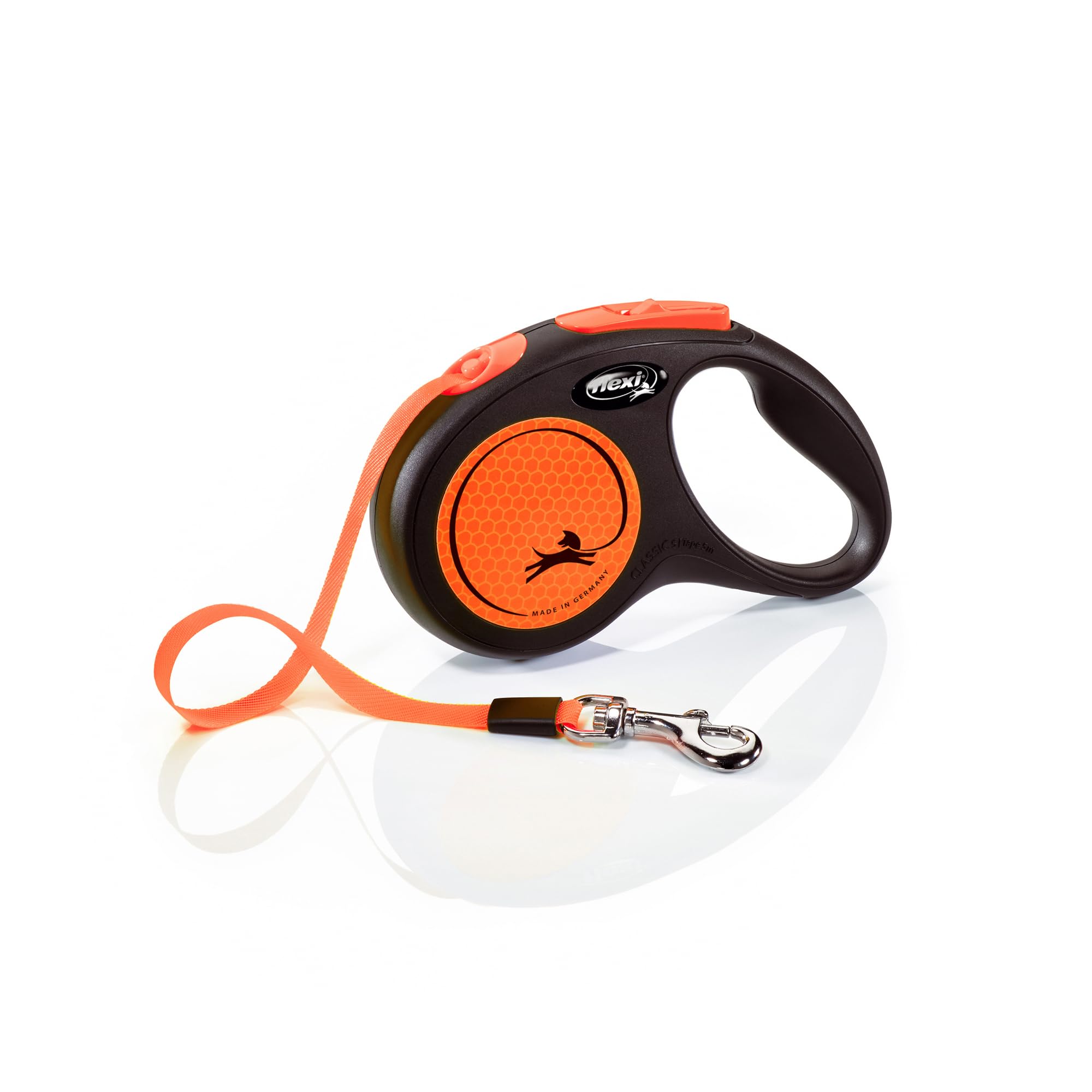 flexi Neon S Tape Retractable Dog Lead - 5m Length | Small Dogs | Black/Neon-Orange
