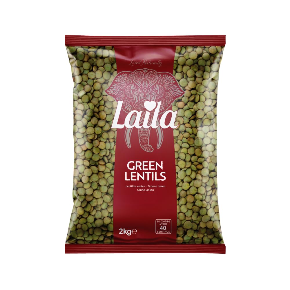 LAILA Green Lentils - Versatile Whole Pulses for Curries & Soups | 2 kg