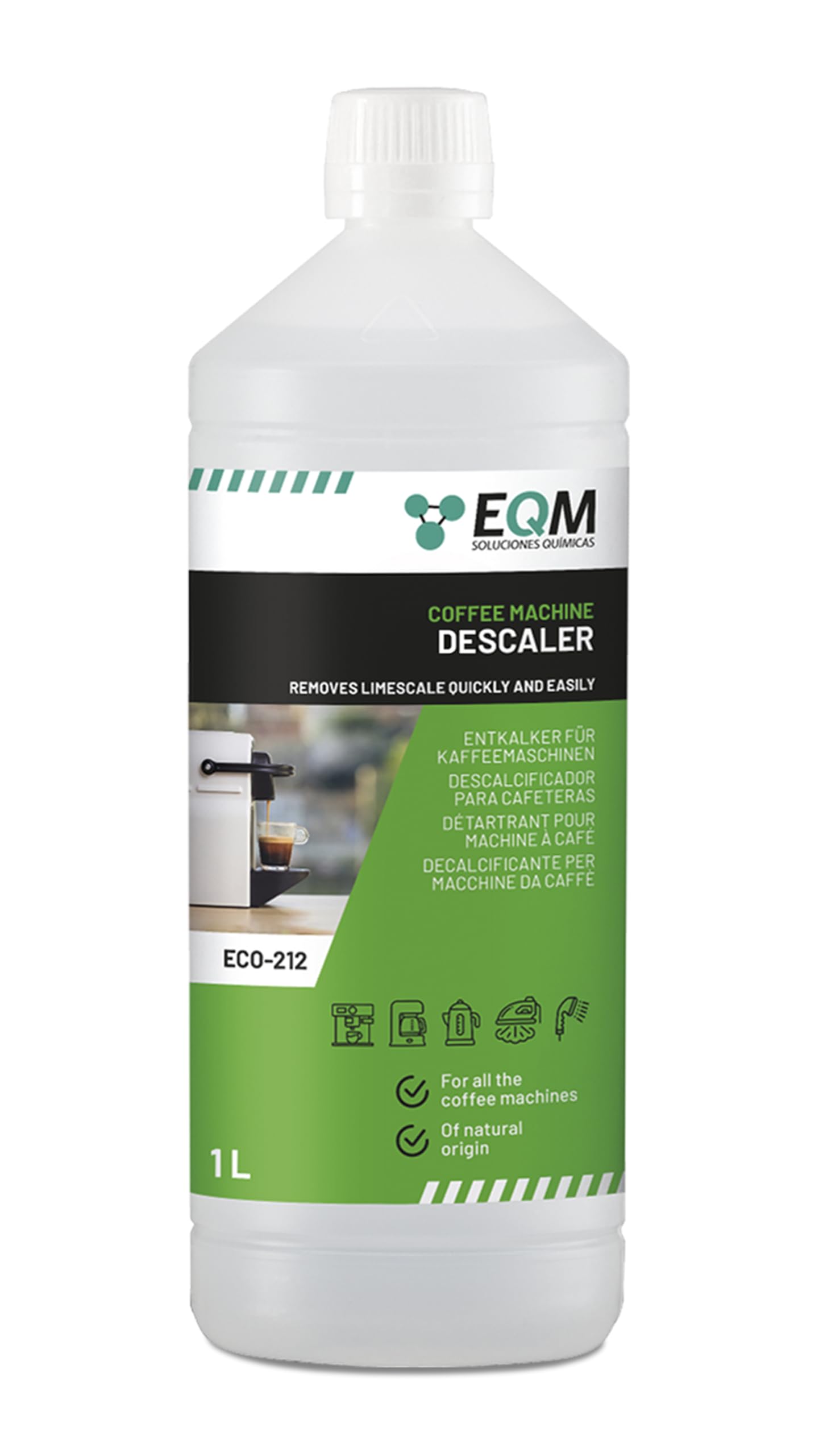 EQM SOLUCIONES QUIMICAS ECO-212 Coffee Machine Descaler - 1L | 100% Natural Origin | Liquid
