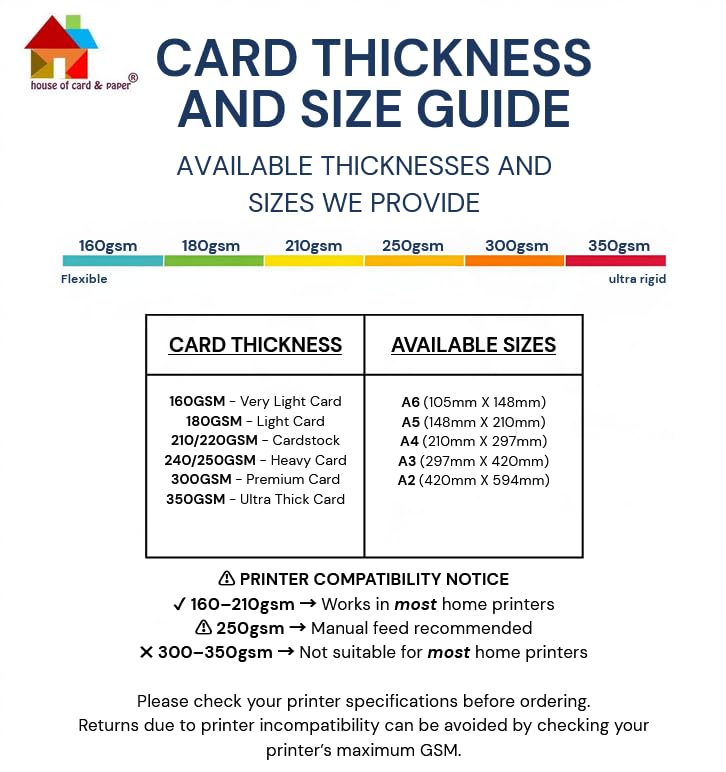 House of Card & Paper A4 210 GSM White Card - 100 Sheets | Smooth Finish | Made in UK