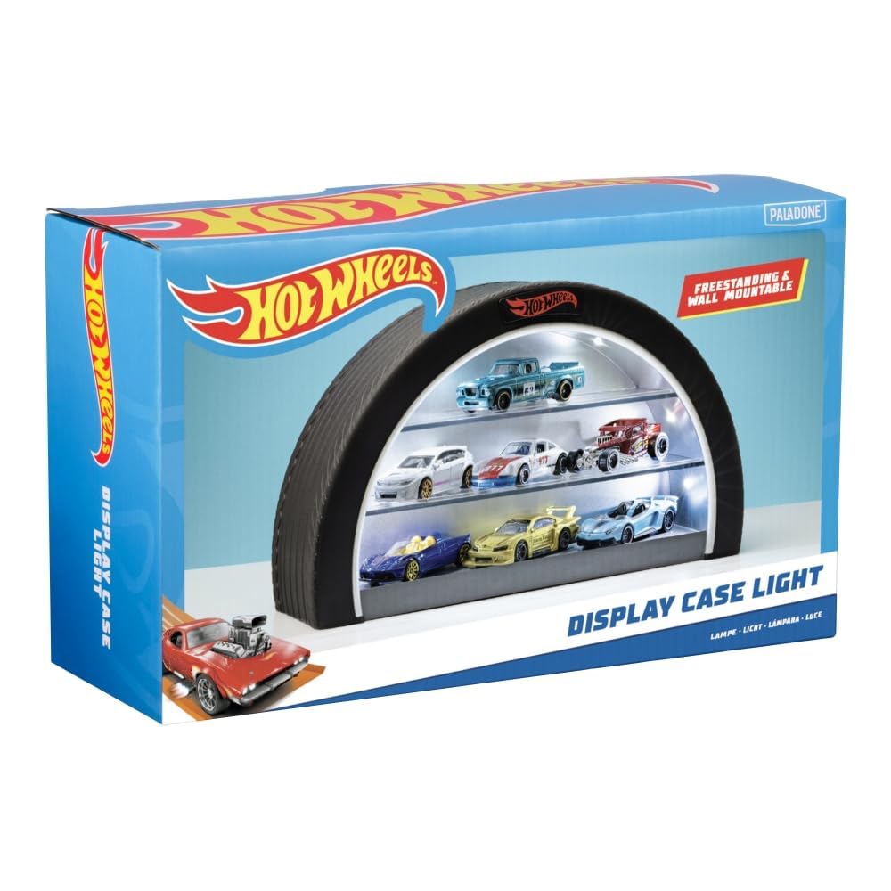 Paladone Hot Wheels Tyre Display Case Light - Holds 8 Cars | LED Illuminated | Wall Mountable or Freestanding
