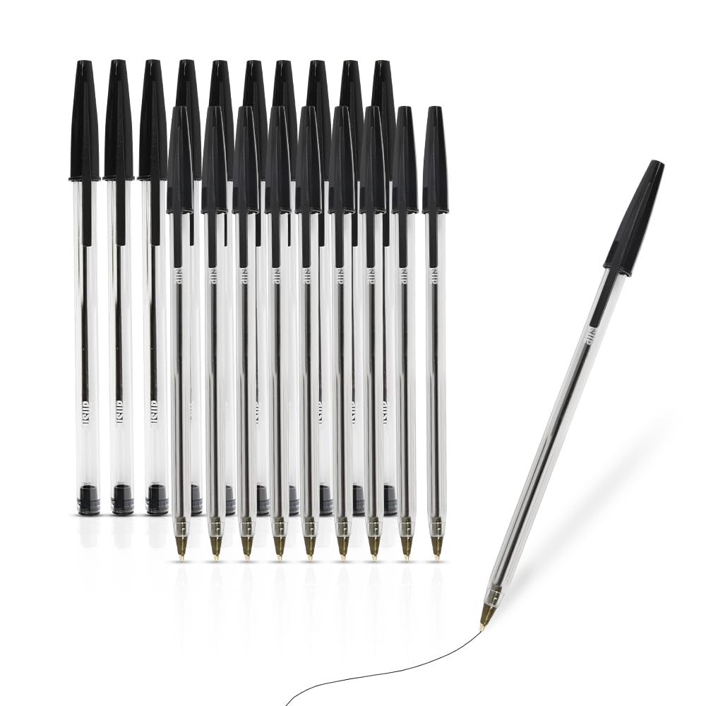 ANSIO Black Ballpoint Pens - Medium 1.0mm Tip, Smooth Writing, Pack of 20 2