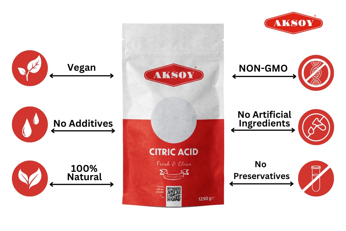 AKSOY Food Grade Citric Acid - Anhydrous Non-GMO De-Scaler | 1.25kg Granule 2