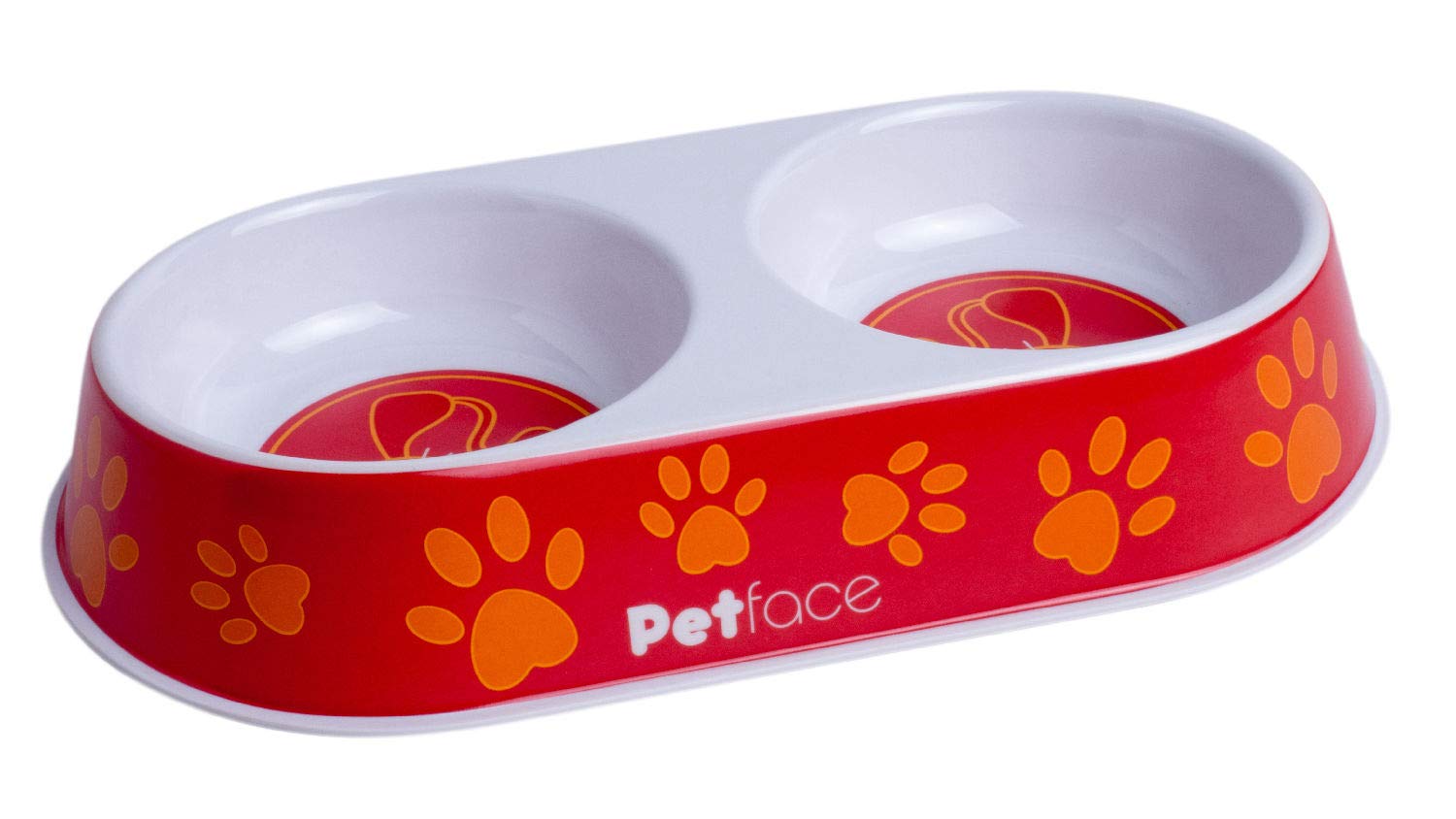 Petface Melamine Double Cat Bowl - Orange/Red Paw Print Design | Includes Placemat