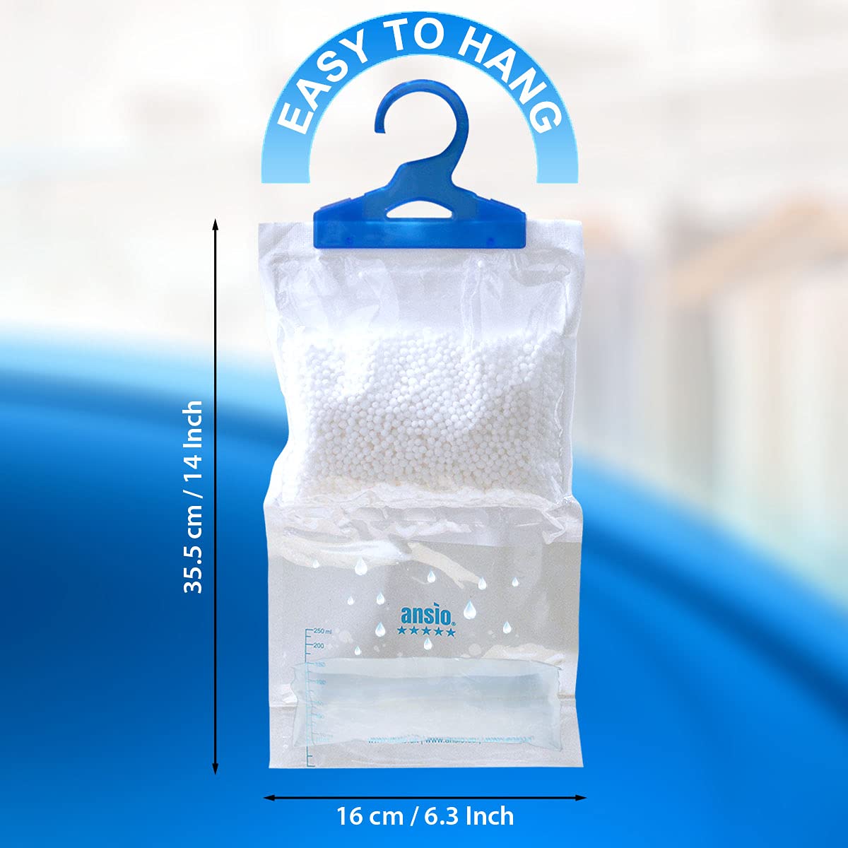 ANSIO Wardrobe Dehumidifier Disposable Hanging Bags - Pack of 6 | Removes Damp & Condensation 4