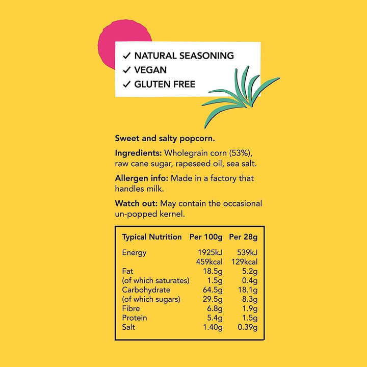 PROPERCORN Sweet & Salty Popcorn - Natural Sea Salt and Demerara Sugar Seasoned Snack, 32 x 14g Packs
