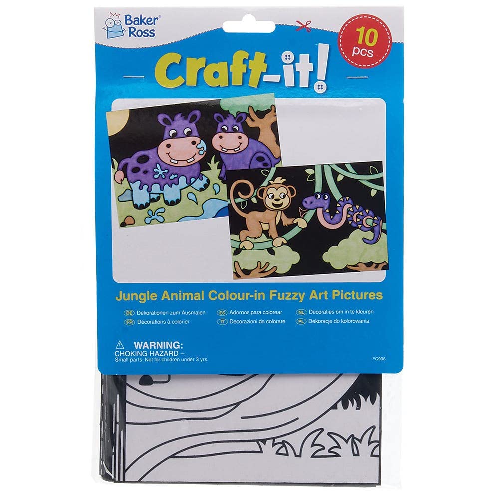 Baker Ross Jungle Animal Fuzzy Art Pictures - Pack of 10 Sheets | 21cm x 15cm | Great for Colouring Practice 5