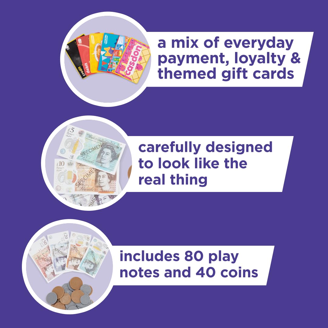 Casdon Pretend Play Card & Money Set (£) - 100+ Piece Financial Toy Kit for Kids 2
