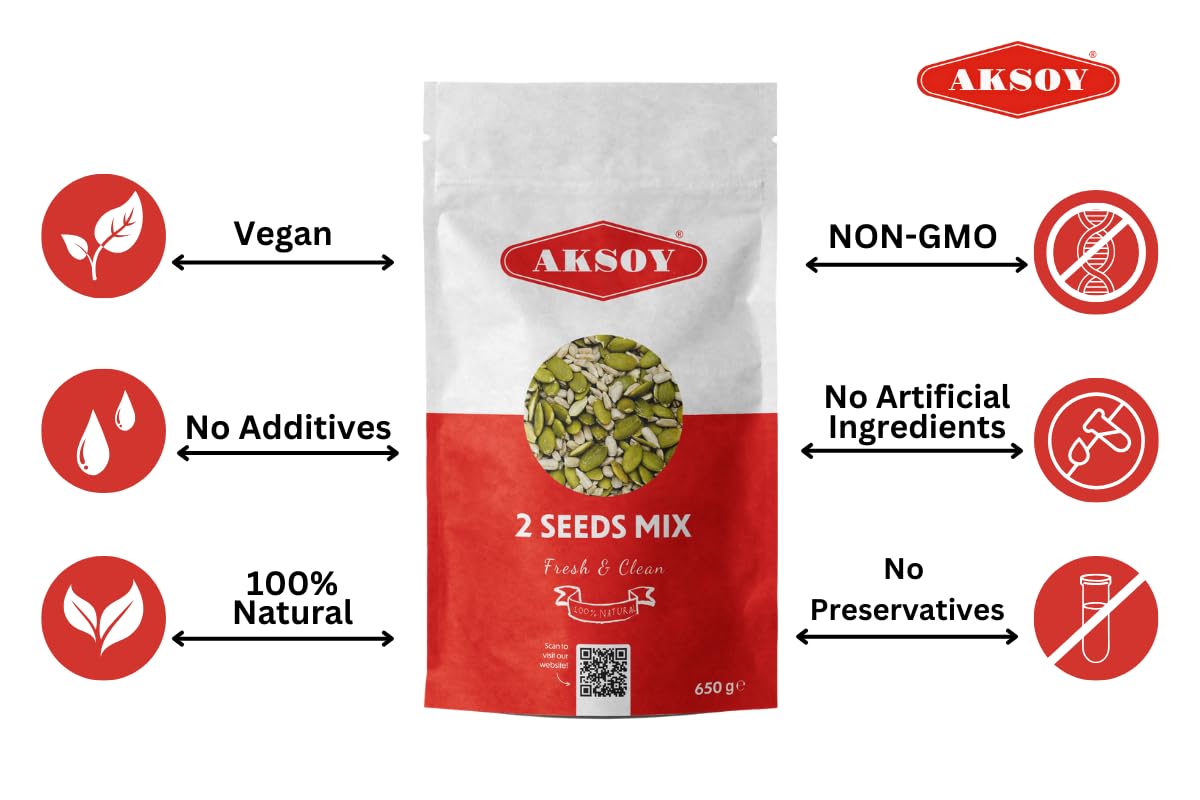 AKSOY Seed Mix - Pumpkin & Sunflower Blend | Raw, GMO-Free | 650g Tub 5