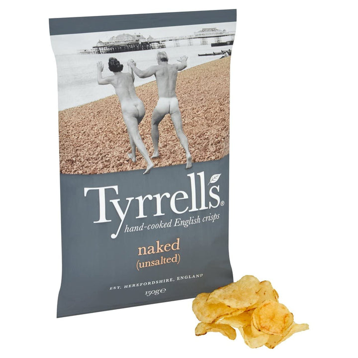 Tyrrells Naked No Salt Potato Crisps, 150g – Hand Cooked Vegan Gluten-Free Snack