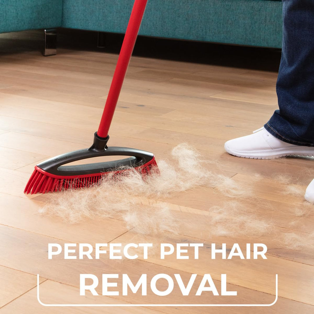 Vileda Pet Pro Always Clean Broom - Rubber Broom for Pet Hair Removal, Angled Bristles for Corners, Easy Rinse Clean, Red