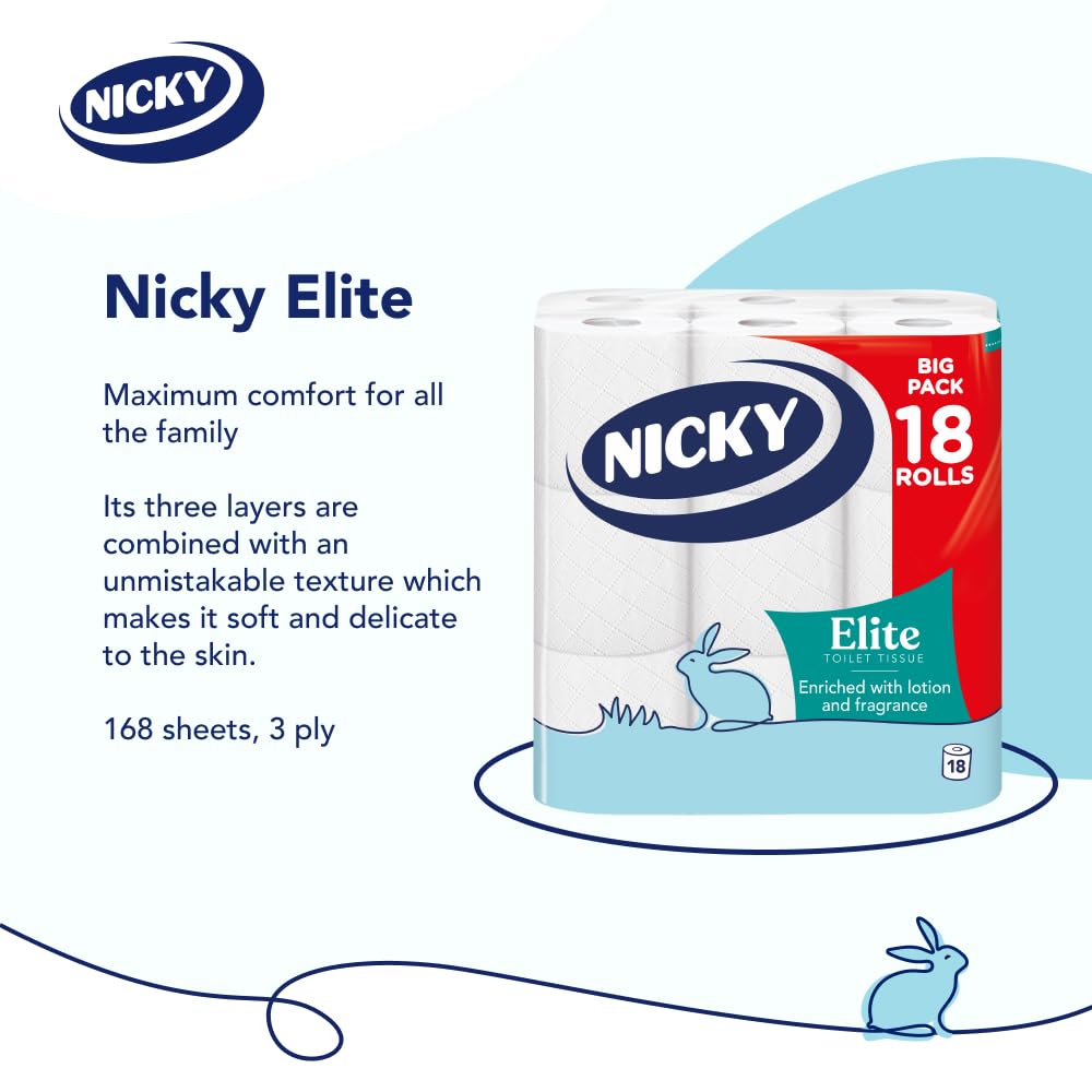 Nicky Elite Scented Toilet Tissue - 3-Ply, Talc Fragrance, 18 Rolls 2