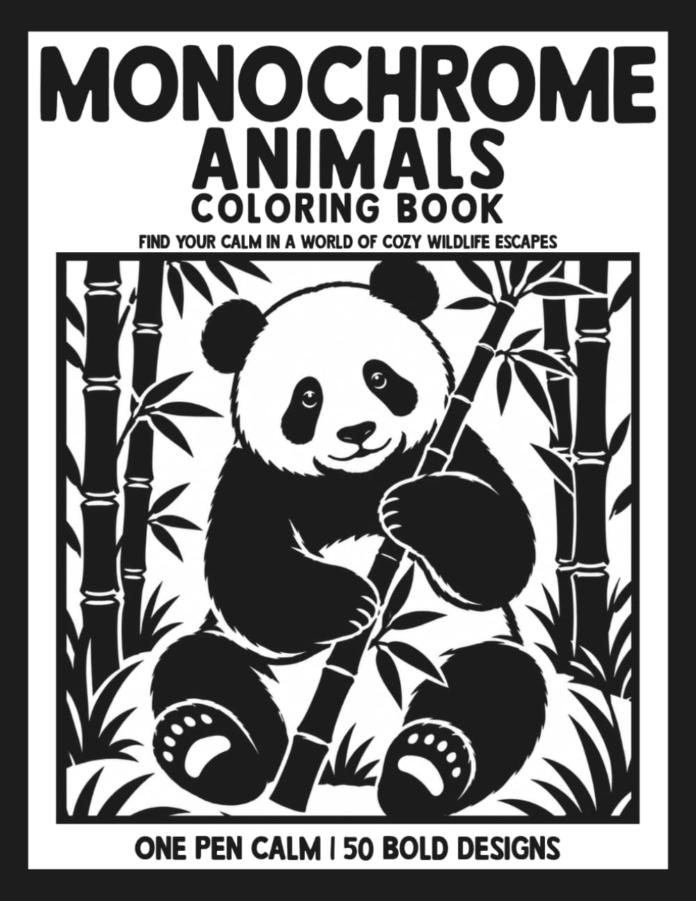 Crescent Pen Press Monochrome Animals Coloring Book - Low Vision Friendly, Single-Sided Pages | Paperback