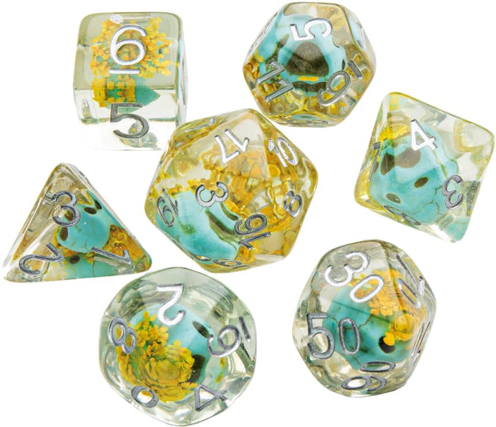 Gamegenic Embraced Series Green Skull RPG Dice Set | 7-Piece Resin Dice with Rounded Edges