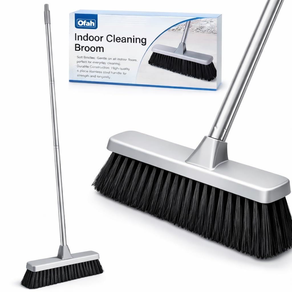 Ofah Hand Broom - Soft Bristles for Dust-Free Indoor Cleaning | Grey Plastic