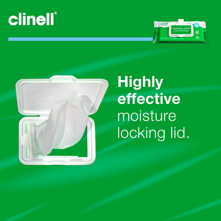 Clinell CWCP50 Universal Cleaning and Disinfection Wipes - 50 Wipes per Clip Pack