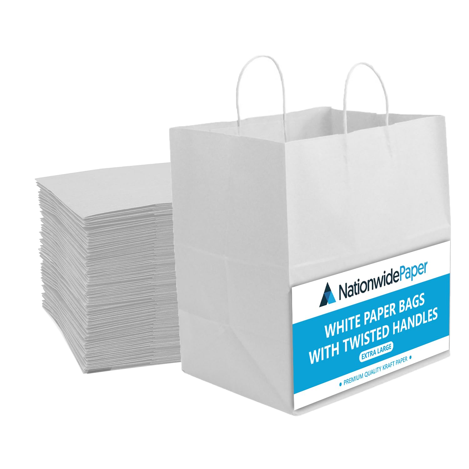 Nationwide Paper White Paper Gift Bags with Handles - Extra Large (320x220x280mm) | 20 Pack