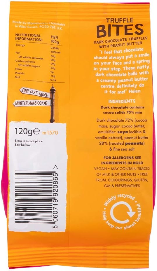 Montezuma - 70% Cocoa Dark Chocolate with Peanut Butter Truffle Bites 120g