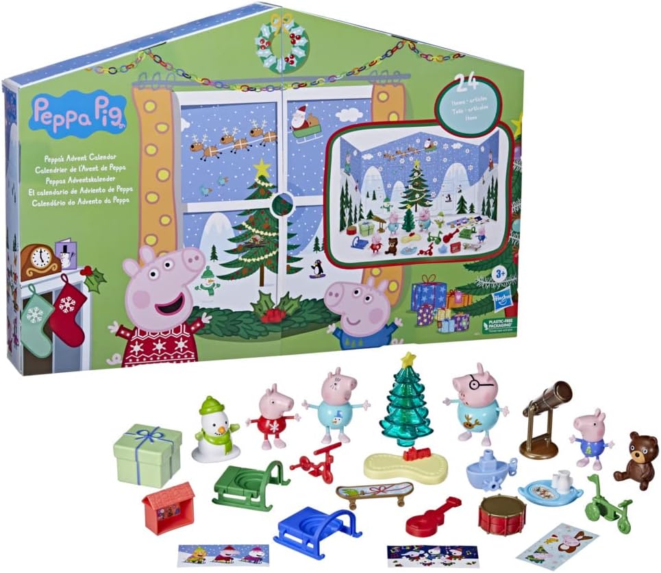 Peppa Pig Peppa's Advent Calendar Toy, 24 Holiday Surprises with Figures and Stickers [Toy Set]